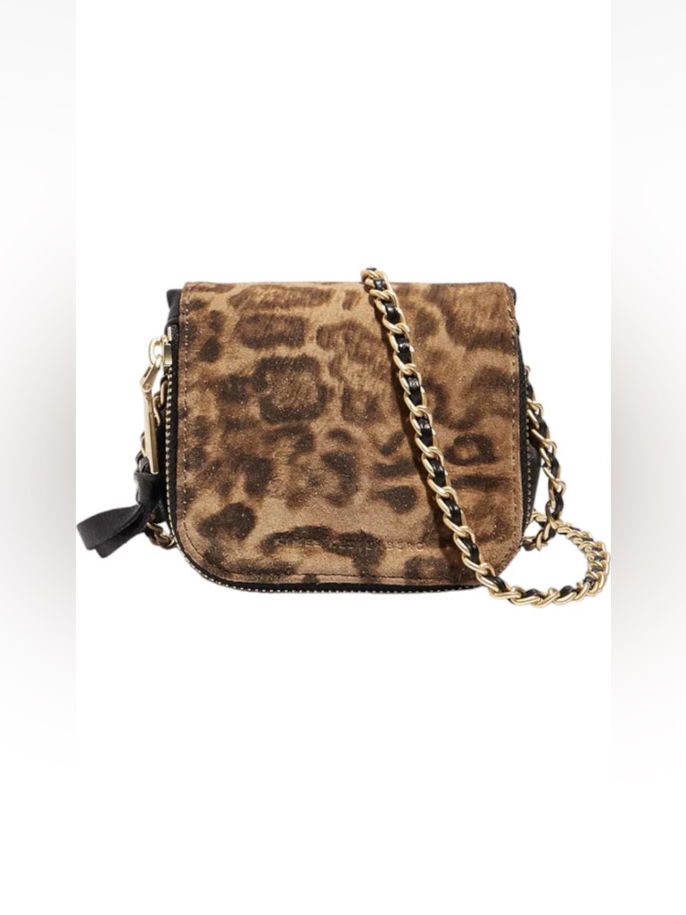 Aimee Kestenberg Leopard Print Brown Leather Crossbody Mini Bag W Gold Chain